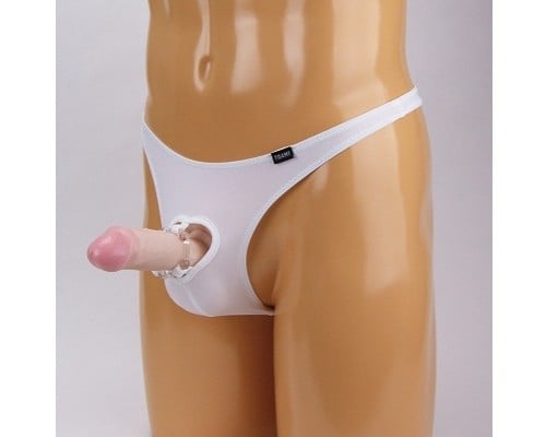 Men's Two-Way Stretchy Thong with Bumpy Cock Ring White